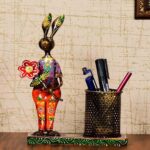 Antique Rabbit with Flower Pen Stand